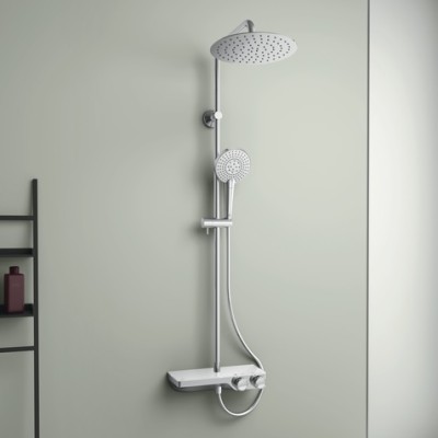 SISTEM DUS CERATHERM S200, TERMOSTATIC, ETAJERA STICLA ALBA, CAP DUS METALIC DIAM. 25 CM, PARA DUS IDEALRAIN EVOJET ROUND 12.5 CM